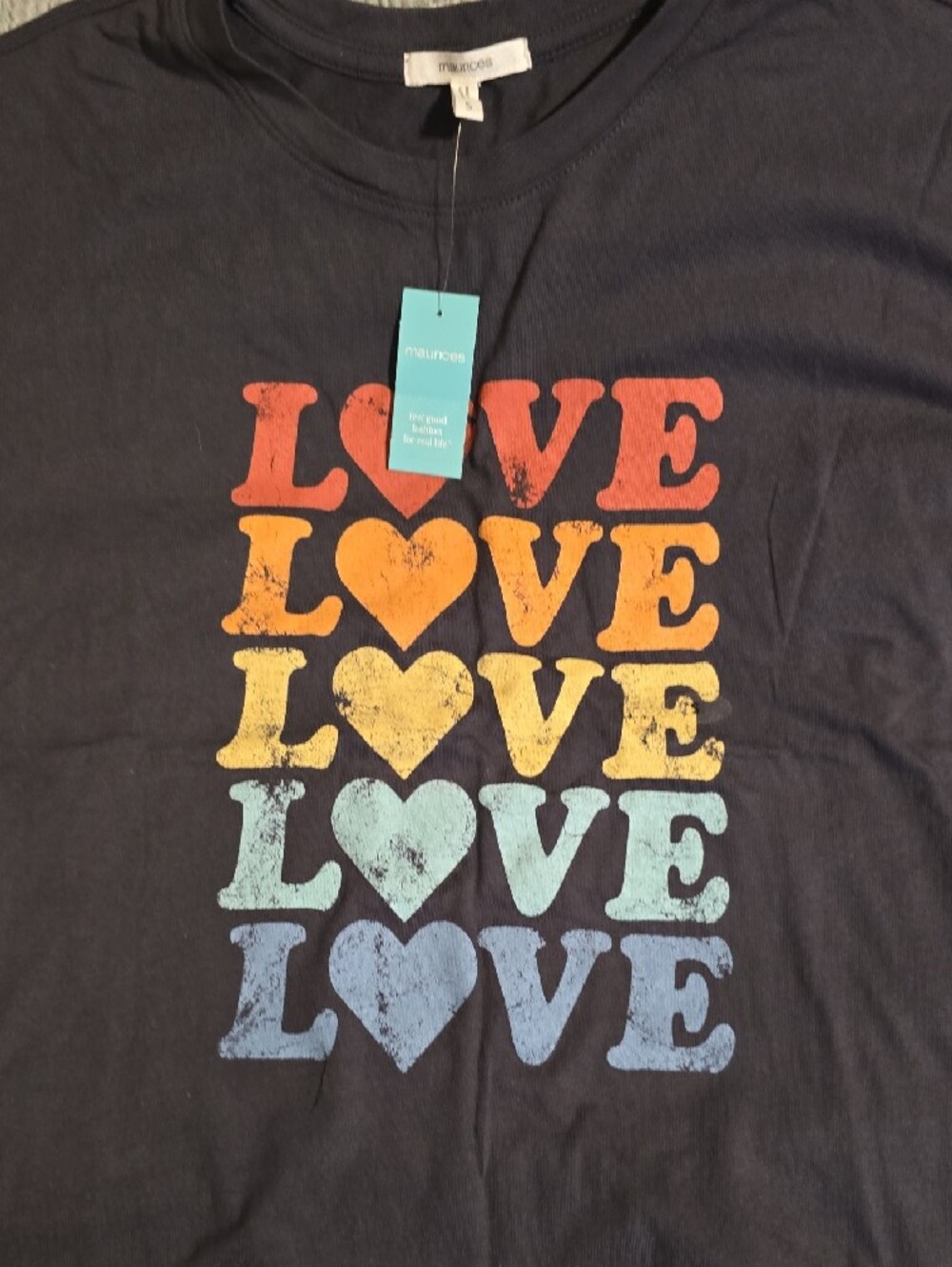 Maurices Navy Short Sleeve Tee with Rainbow LOVE Hearts